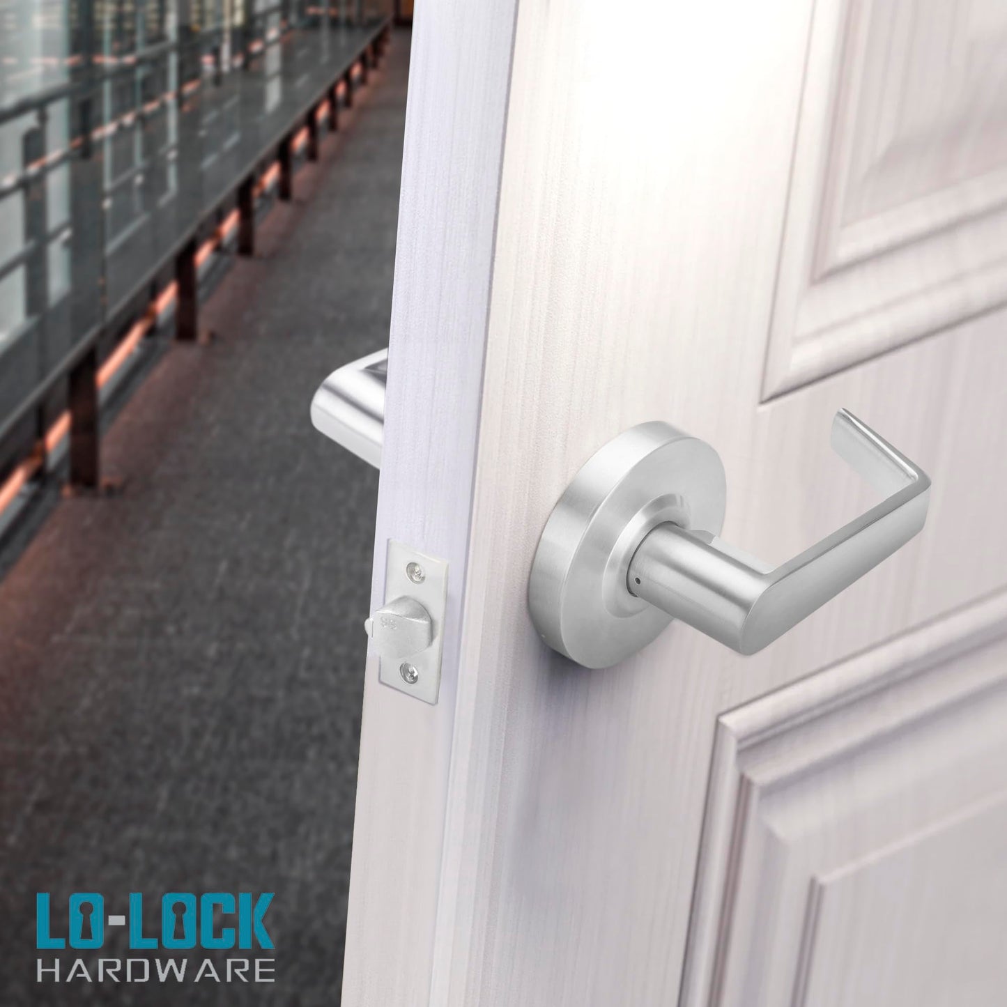 LO-LOCK HARDWARE Commercial Lever Door Lock - Heavy-Duty Locking Door Handle, ADA Door Handles, Cylindrical Lever Lock, Non-Handed Grade 2 Industrial Door Handle, 26D Satin Chrome, Privacy/Bathroom