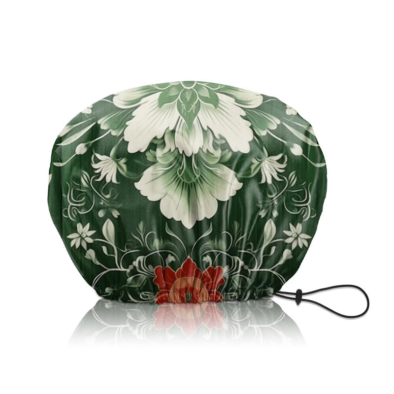 Zewurtuw Shower Cap Adjustable Waterproof Double Layer Elastic Reusable Hair Bath Cap Cute Aesthetic for Women Girls-Green Flower
