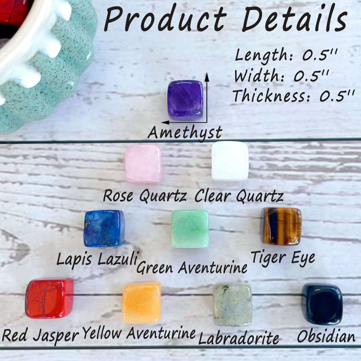 DUQGUHO 30 Pcs Healing Crystal Chakra Stones Set - Polished Tumbled Stones - Bulk Amethyst, Rose Quartz, Obsidian, Lapis Lazuli, Clear Quartz, Green Aventurine, Tiger Eye, Red Jasper