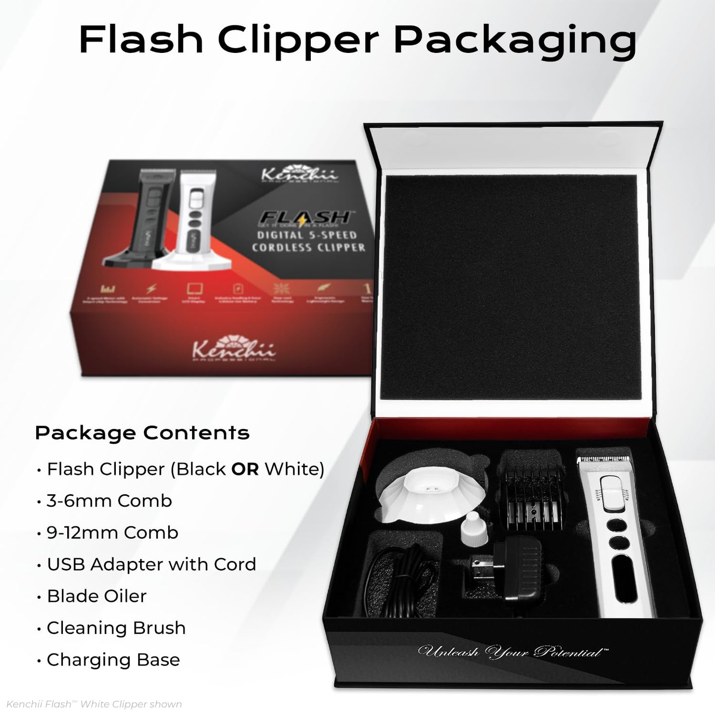 Kenchii Flash Dog Clippers for Grooming 4-in-1 Digital Cordless Cat & Dog Grooming Clipper for Pet Care, Precision Pet Grooming Trim, Shape, and Style Effortlessly, White