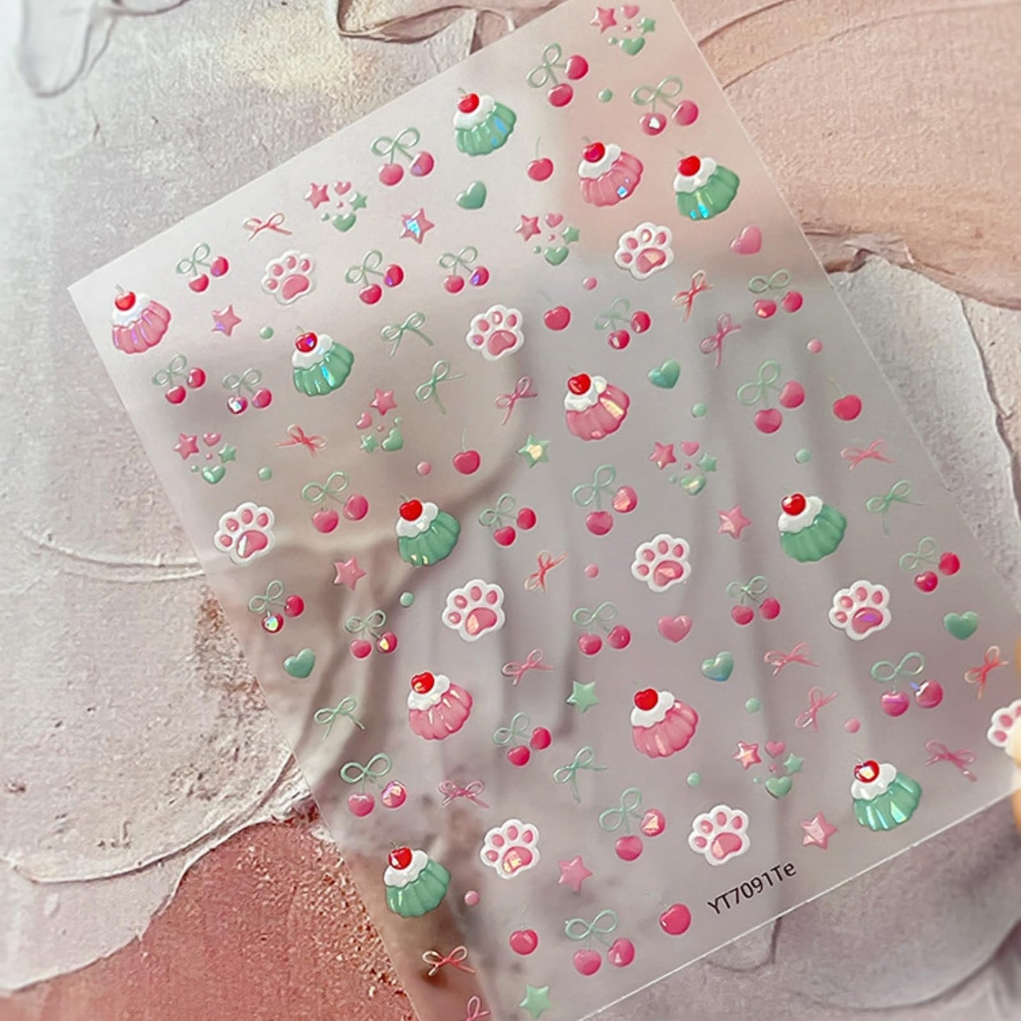 Cake Nail Art Stickers Cute Nail Sticker with Charms Jerry Design Cherry Bow Nail Decals 5D Embossed Self Adhesive Nails Art Decals for Women Girls Manicure Decorate