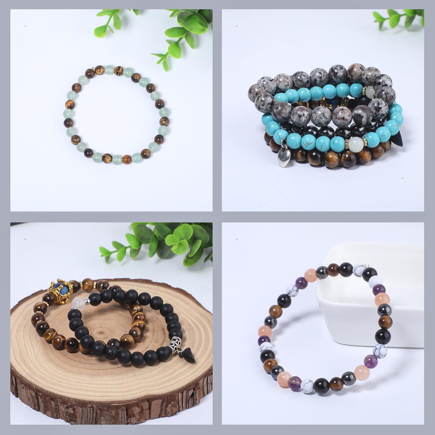 NITOPUPU 100Pcs 8mm Smooth Malachite Beads for Jewelry Making, Natural Round Loose Gemstone Stone Bead for Necklace Bracelets, Crafts for Adults with Crystal Stretch Cord