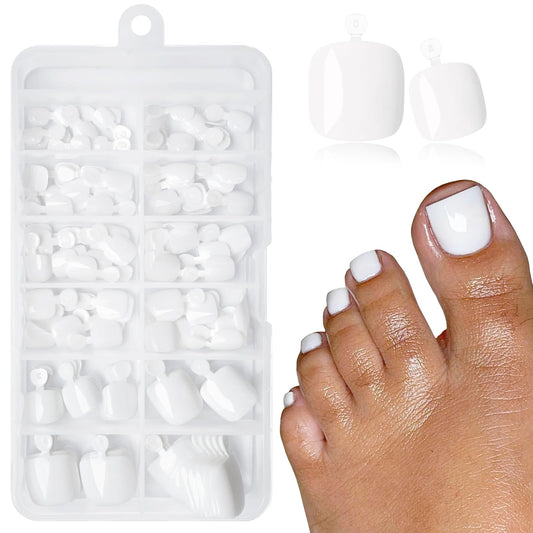 LoveOurHome 120pc White Press on Toenails Women Fake Toe Nails with Tabs, White Fake Toenails Press on Toes Nails Glue on Toenail Acrylic Toe Nail Tips Artificial False Toenail for Women Girls