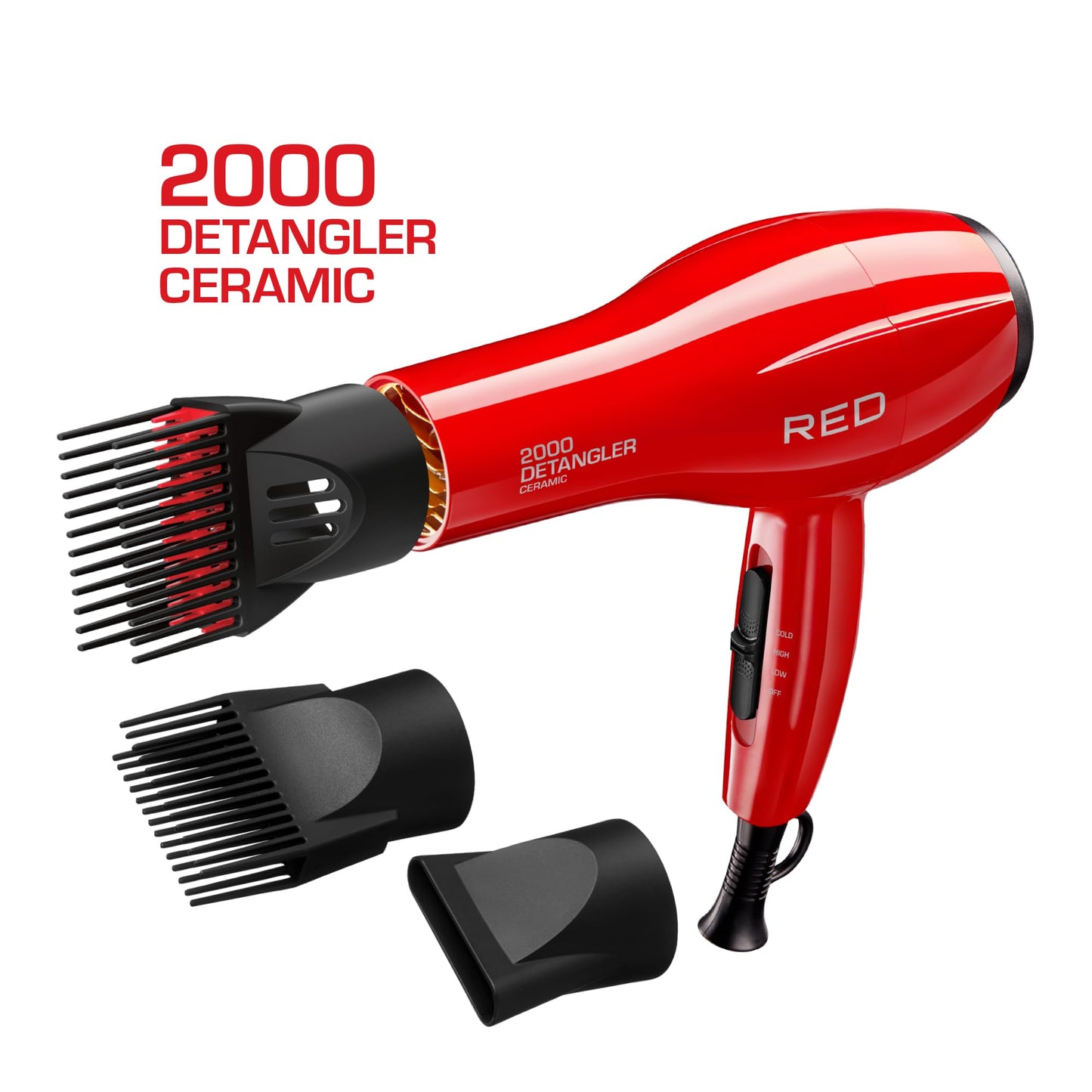 Kiss Products Red Detangler Dryer Plus 3 Attachments, 1.75 Pound
