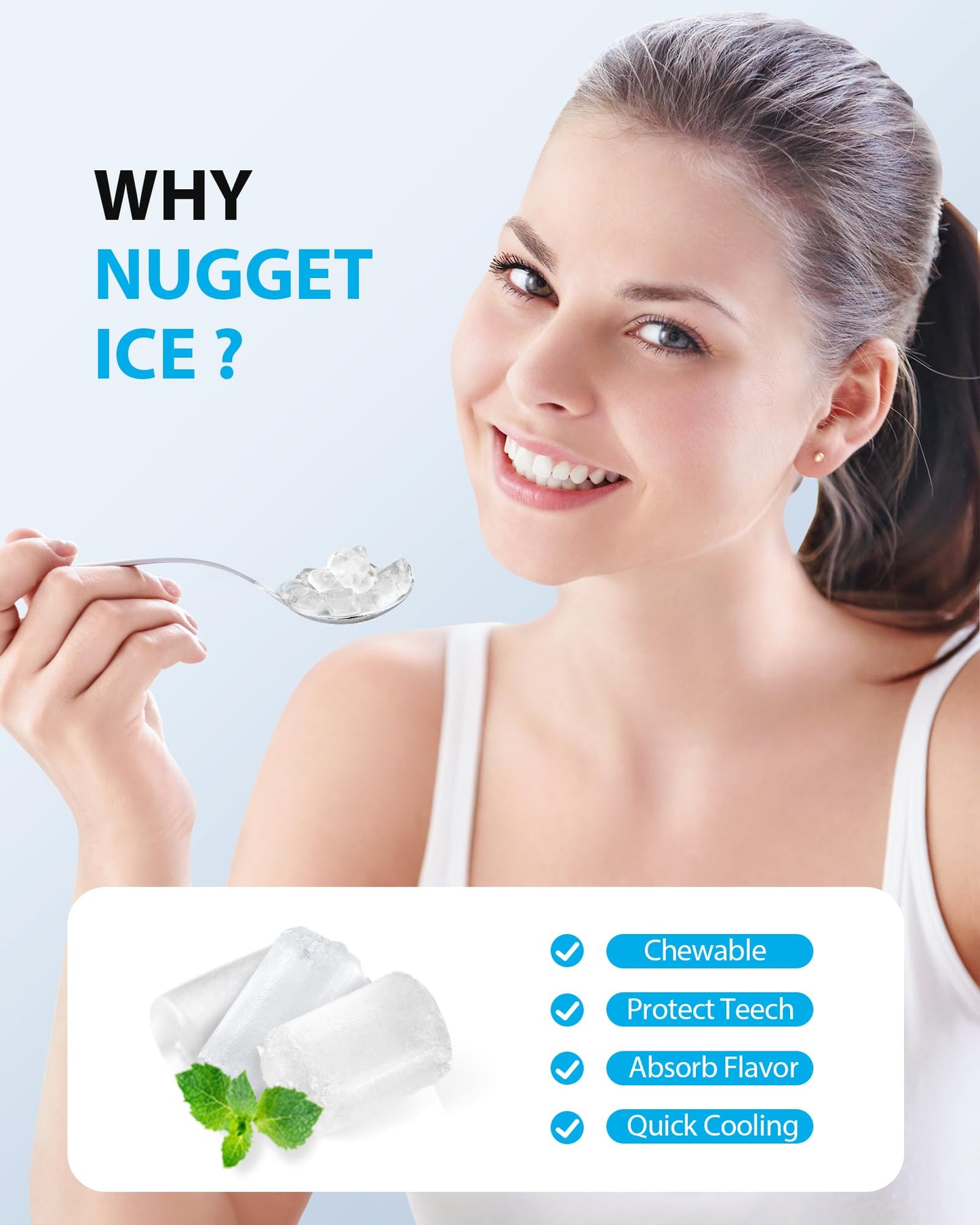 Aeitto Nugget Ice Maker Countertop, Pellet Ice Machine Soft Chewable Ice 36lbs/Day, One-Click Operation, Auto Self-Cleaning Crushed Ice Makers Stainless with Scoop for Home/Kitchen/Office (Brown)