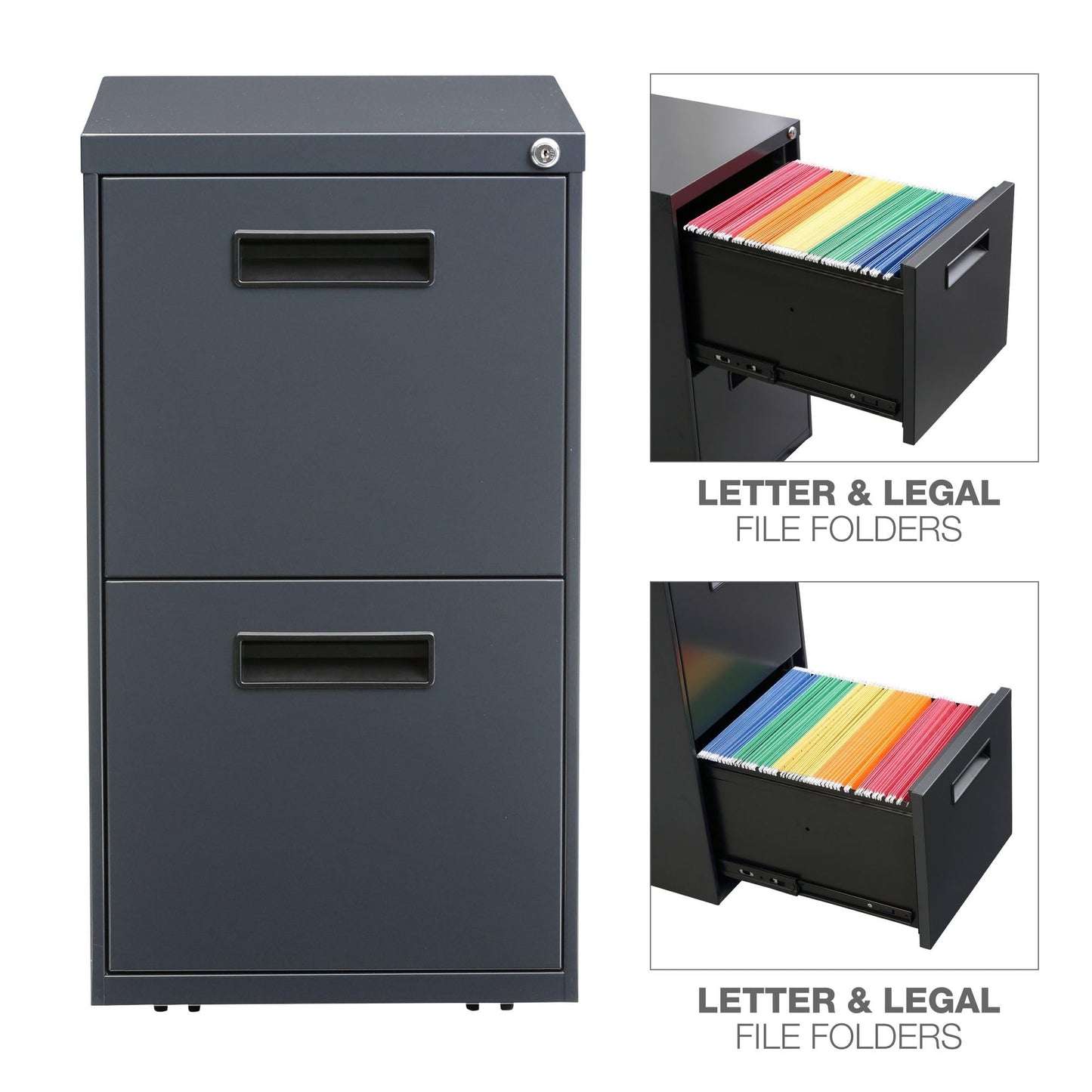Alera PA54-2820CH Two-Drawer Metal Pedestal File 16w x 19-1/2d x 28-1/2h Charcoal, Charcoal