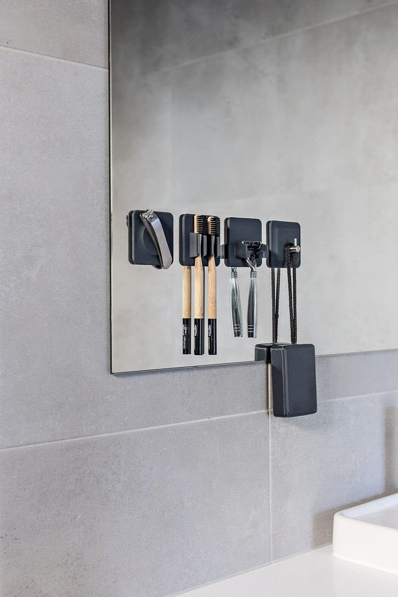 TOOLETRIES The 4-in-1 Tile Series - Secure Holders, Silicone Toiletry Organizer, Shower & Bathroom Accessory - Features Silicone-Grip Technology, Removable & Reusable - Charcoal