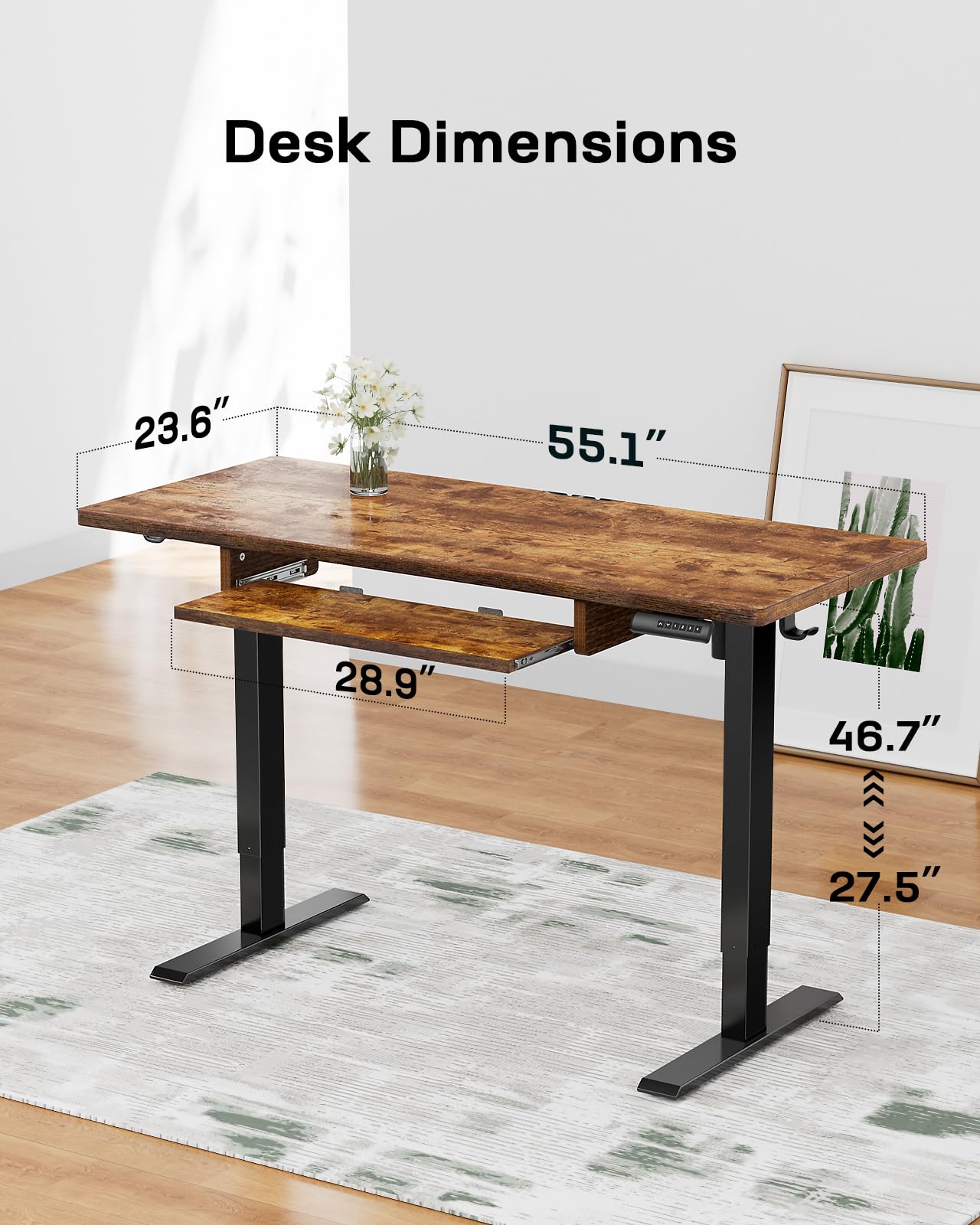 Marsail Electric Standing Desk with Sedentary Reminder, 55 * 24 Inch Standing Desk Adjustable Height, Stand up Desk for Home Office Furniture Computer Desk Memory Preset with Headphone Hook