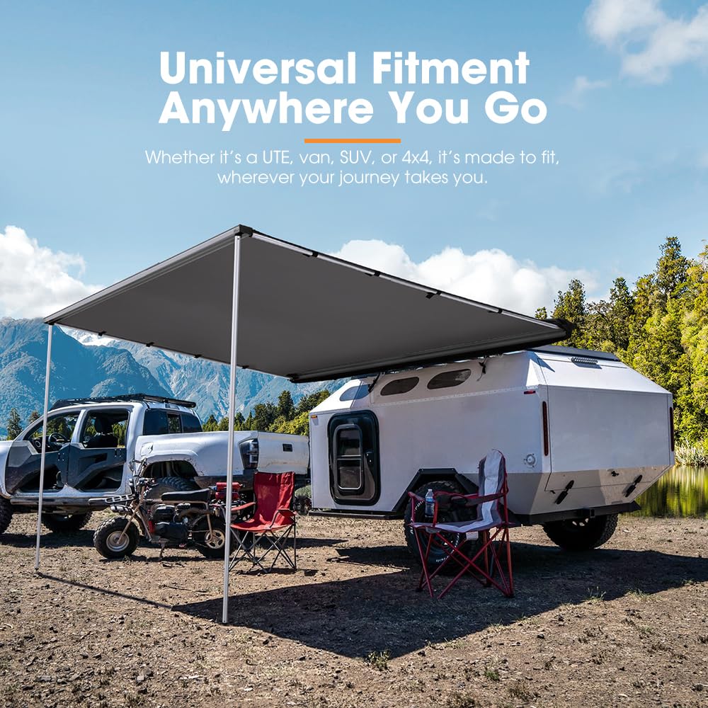 SanHima Vehicle Awning 6.6ft x 8.2ft - Roof Rack Pull Out Side Awning 54ft² Sun Shade UPF50+ Weatherproof for Camping Car SUV Truck Van