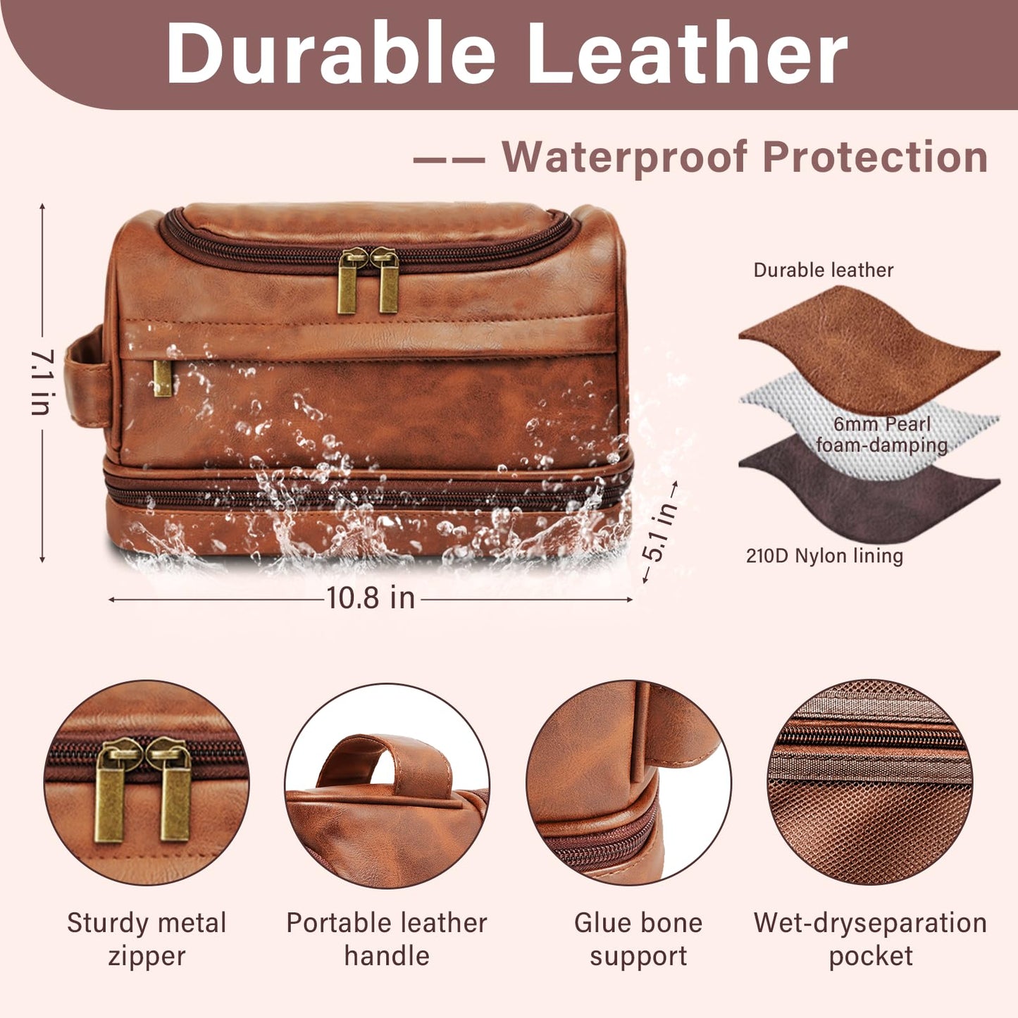 Personalized Toiletry Bag for Men, Gifts for Men, Christmas, Custom Leather Travel Shave Kit Cosmetic Hygiene Bag, Engraved Pattern Text, Ideal for Him, Dad, Groomsmen, Birthday, Anniversary, Father