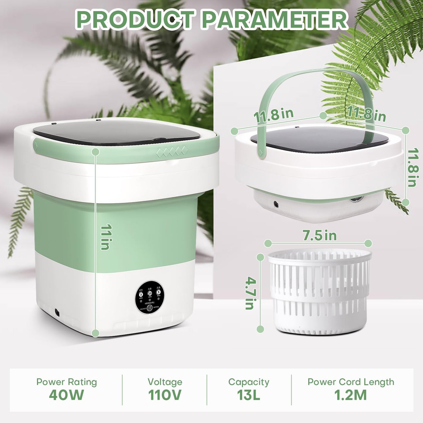 Portable Washing Machine, Upgrade 13L Mini Clothes Washer with 3 Modes, Foldable Small Laundry Machine for Travel, Camping, RV - Perfect for Underwear, Baby Clothes, Socks
