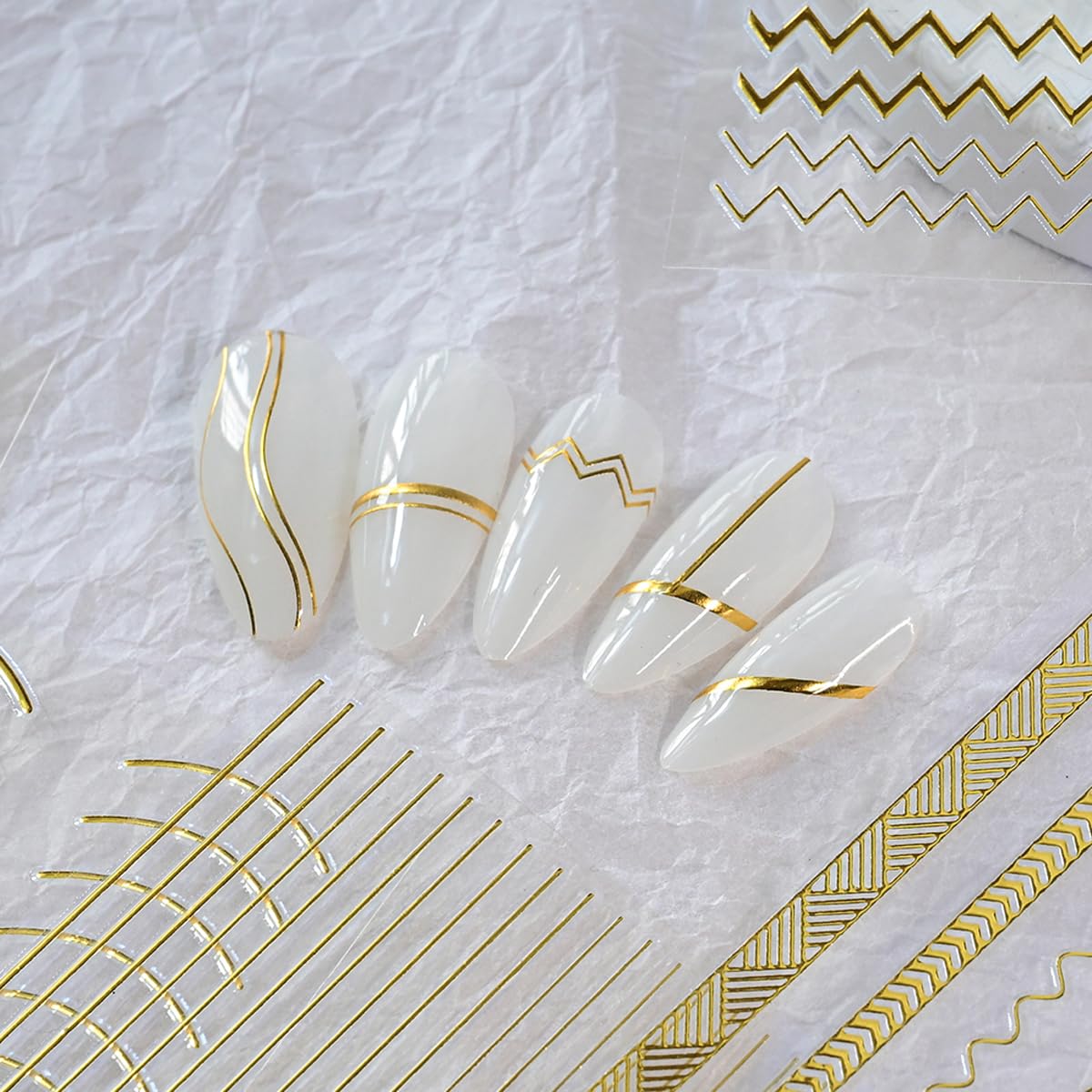 12 Sheets Gold Nail Art Stickers Gold Line Nail Stickers Irregular Nail Decals Self Adhesive Nail Art Supplies for Women Girls DIY Manicure Nail Art Decorations