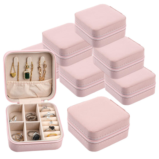 HOFURME 6 Pack Pink Travel Jewelry Case Bridesmaid Gifts Box, Small Jewelry Box Mini Jewelry Organizer, PU Leather Portable Earring Storage Box for Women Girls Bridesmaid Proposal Gifts