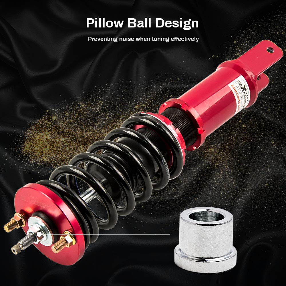 maXpeedingrods Coilover for Honda Civic 1988-2000, for Honda CRX 1988-1991, for Del Sol 1992-1995, for Acura Integra 1990-2001, 24 Levels Damper Adjustable Coilovers Suspension Lowering Kit, Red