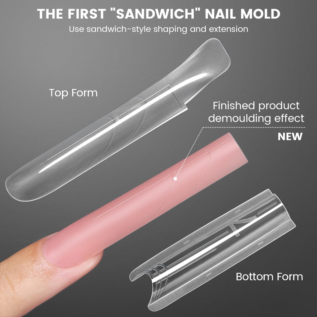 YOKEFELLOW Original Sandwich Nails Dual Forms - 240Pcs Long Coffin Nail Mold for Quick Nails Extension, No Paper Forms Needed, 15 Sizes Plastic Form, Salon Nail Art Tools(W556-Long Square)