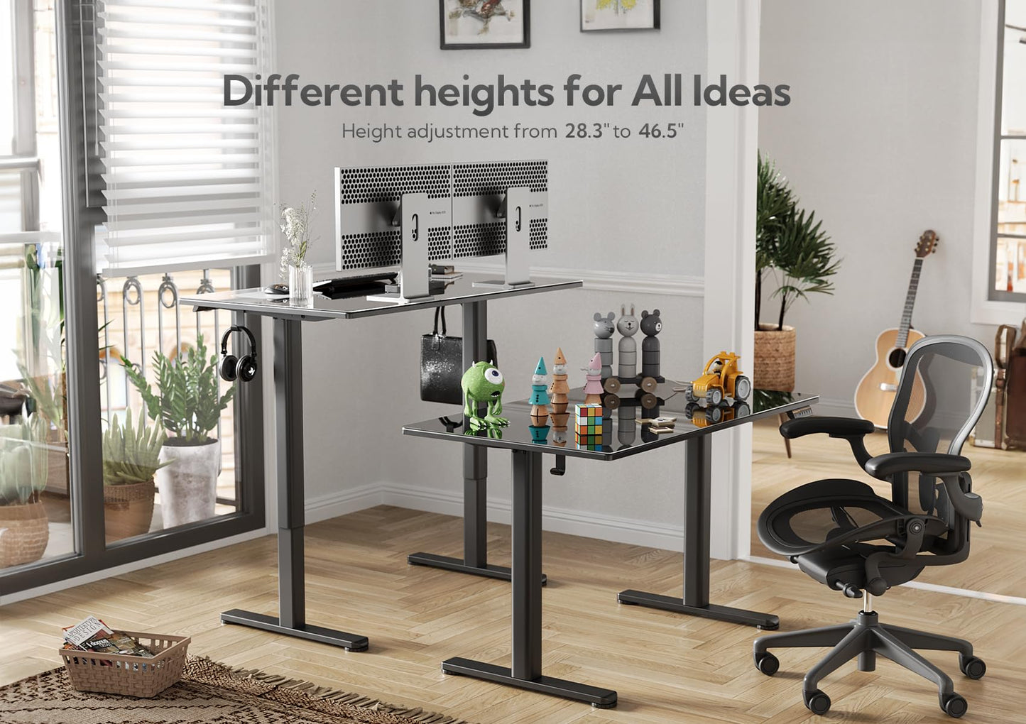 Claiks Electric Glass Standing Desk, 35x20 Inch Adjustable Height Stand Up Desks Quick Install for Computer, Black