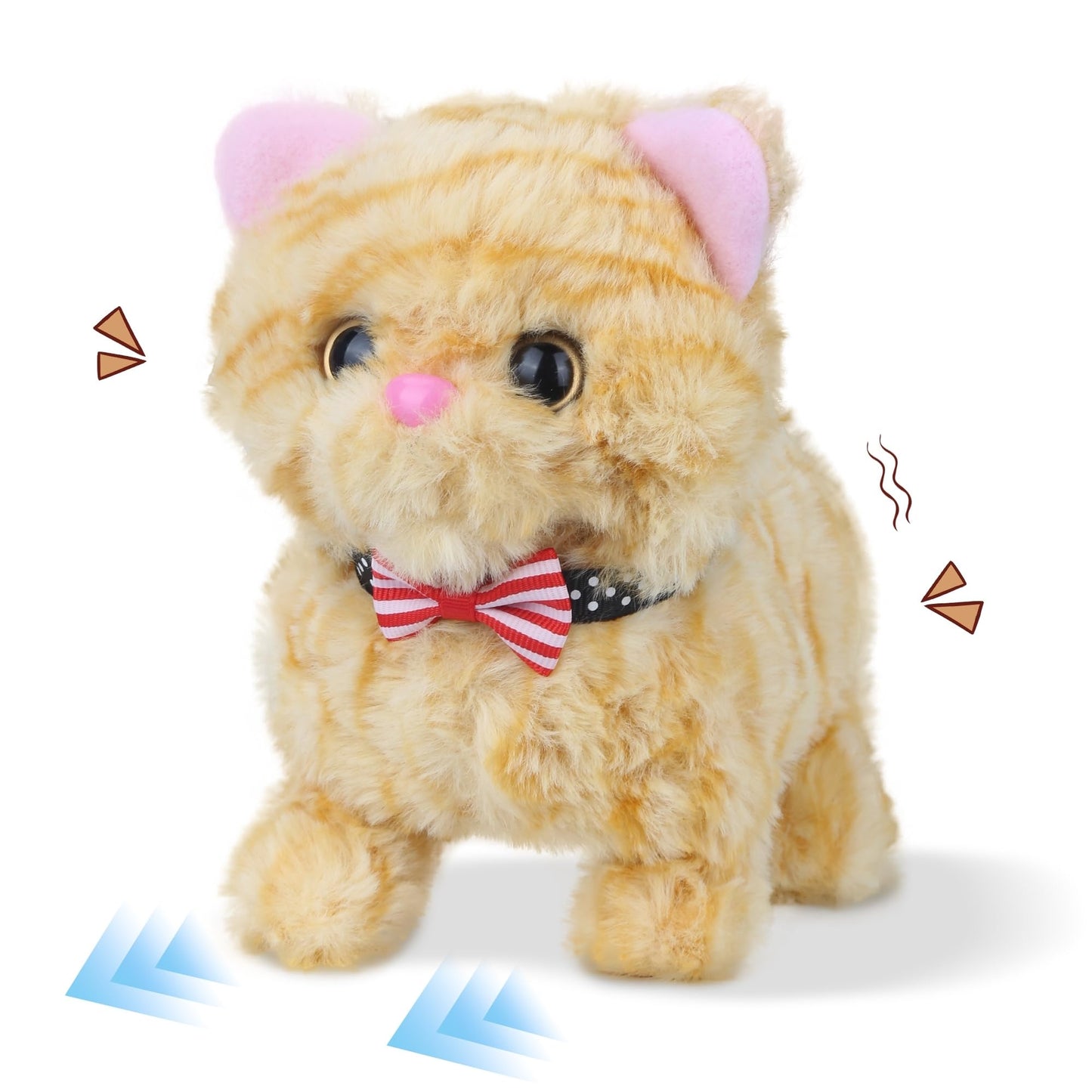 Walking Kitten Toy for Kids, Interactive Electronic Plush Toy with Meows Tail Wagging Head Shaking 2 Speed Modes, American Shorthair Stuffed Animals Gifts for Christmas Birthday Toddlers Yellow 7.5''
