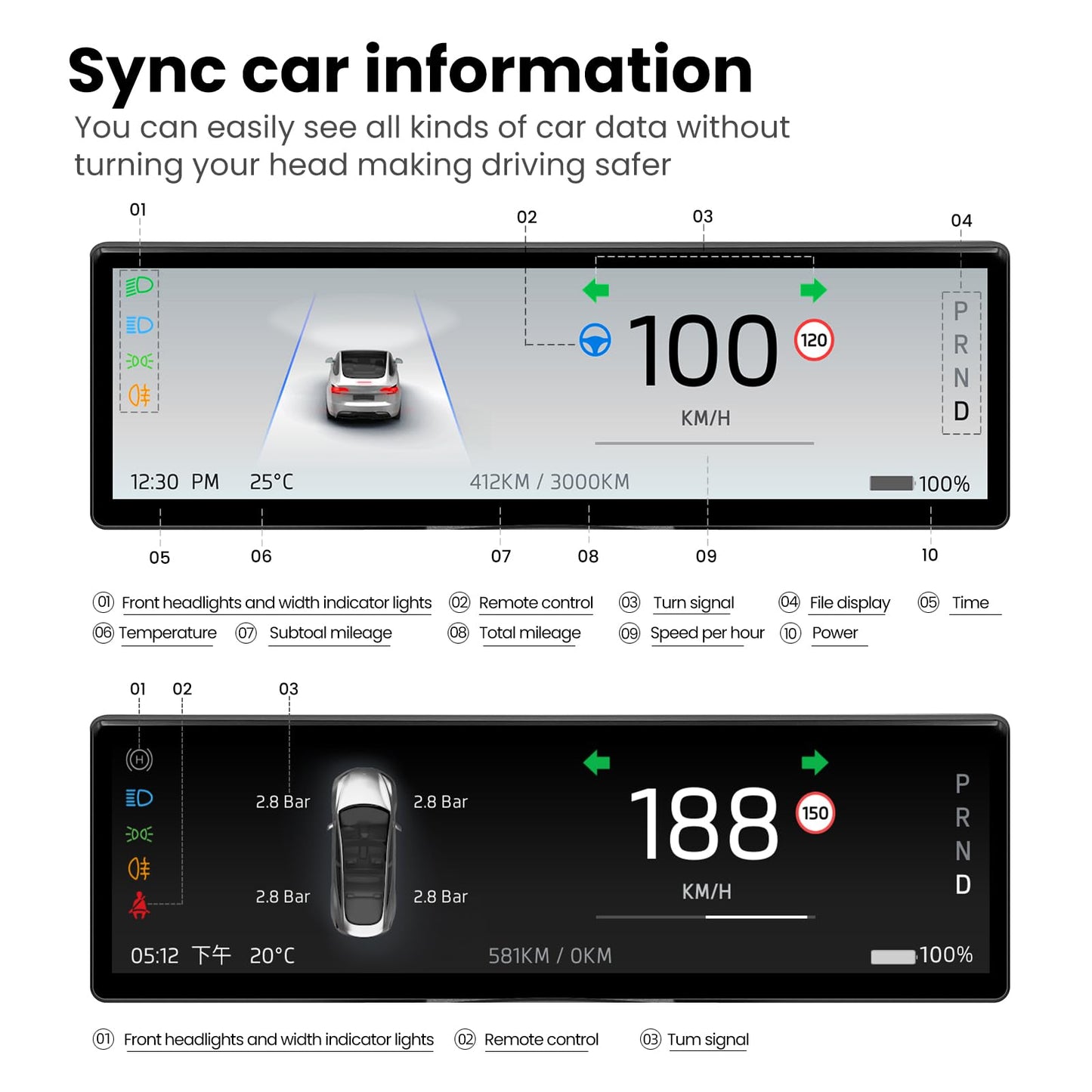 Heads Up Display for Tesla Model Y & Model 3 Wireless Carplay & Android Auto,Ultra-Thin Screen with Front Camera,Battery/Dashboard Data Sync,Blind Spot Warning,OTA Updates(9.0")
