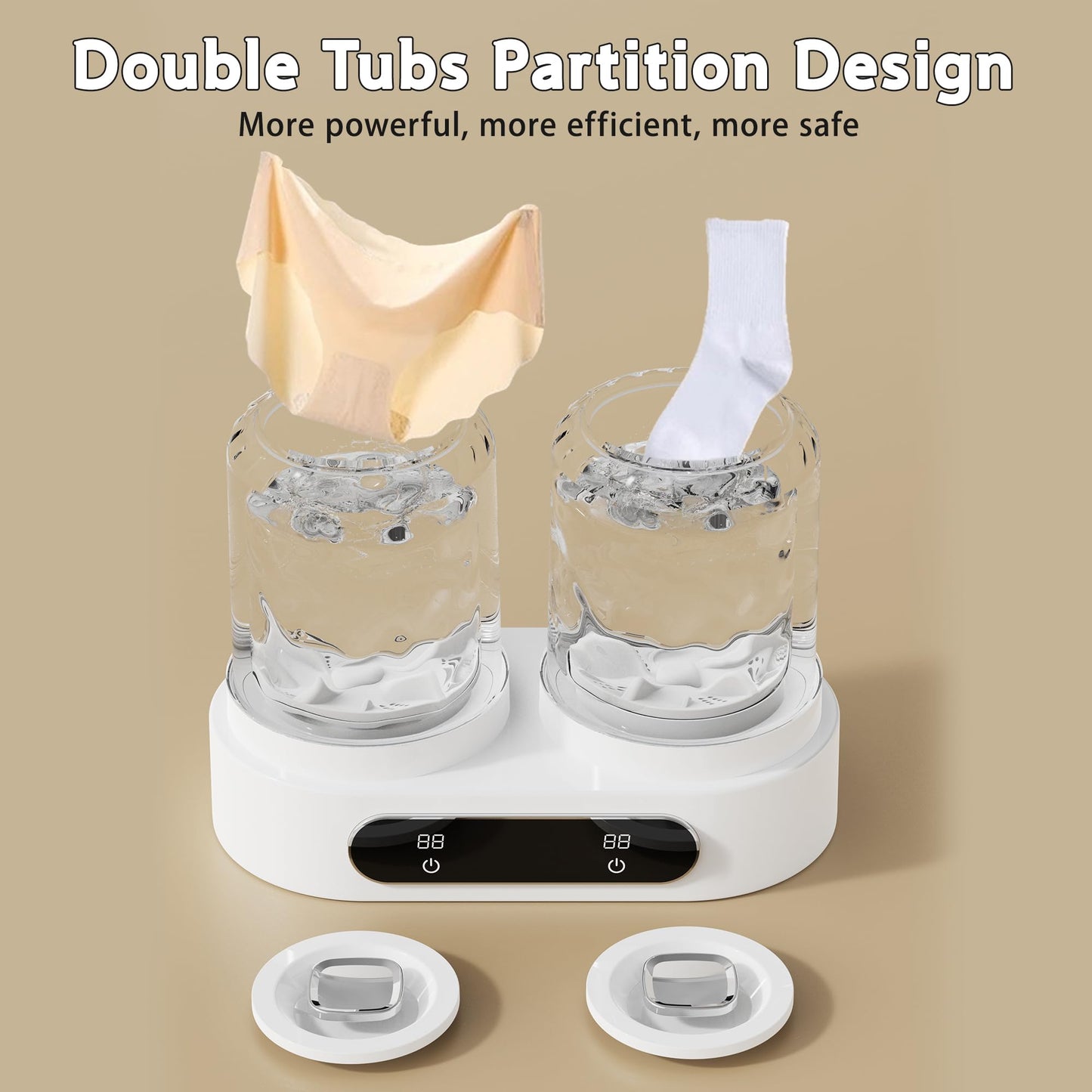 Double Tubs Portable Washing Machine, 3L Cordless Underwear Washing Machine, 2 Modes 3600mAh Portable Washer for Apartment, Dorm, RV, Hotel Use (White)