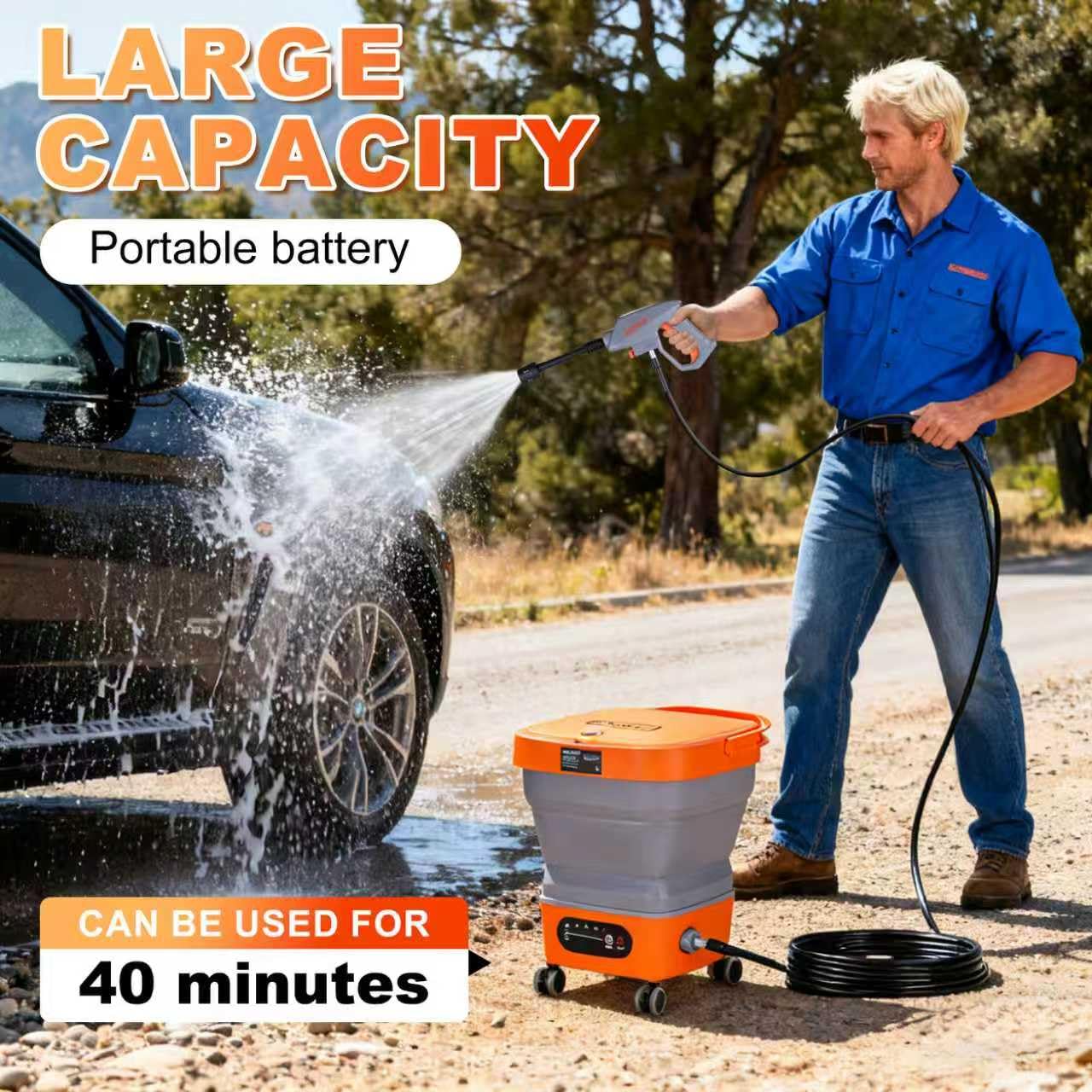 KEOKLE Portable Pressure Washer Cordless with Tank 4.5Gal,Electric Pressure Washer 4000mAh Battery Powered Max Pressure 750PSI,5-in-1 Nozzle, 15FT Hose for Flower Watering Car and Pet Cleaning