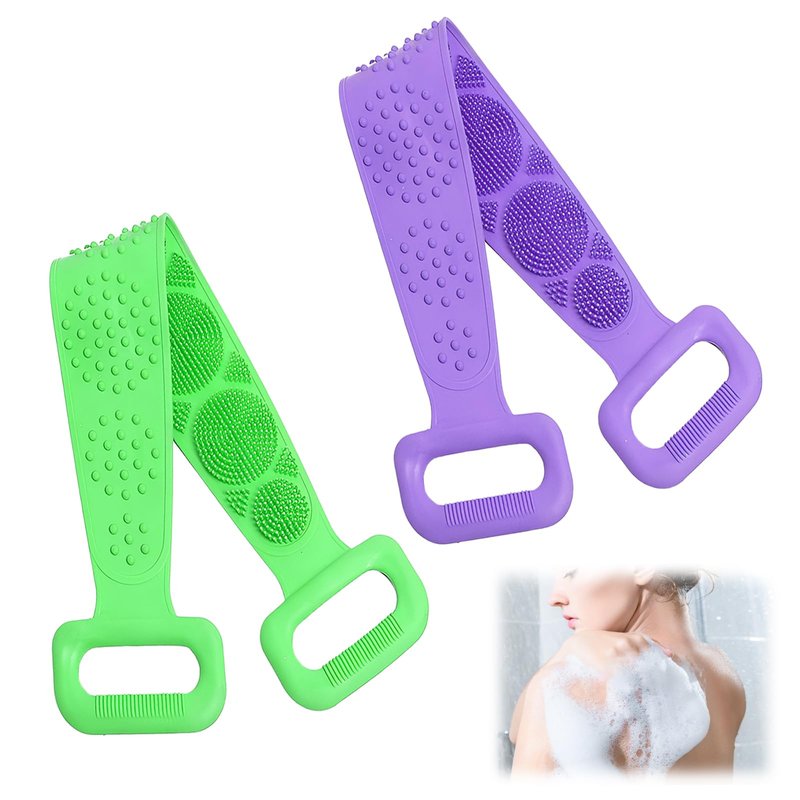MAYWILLA Silicone Body Scrubber for Shower,Silicone Back Body Scrubber with Handle,27.5 Inch Exfoliating Deep Clean Bath Body Brush Scrubber for Men and Women-2 PCS