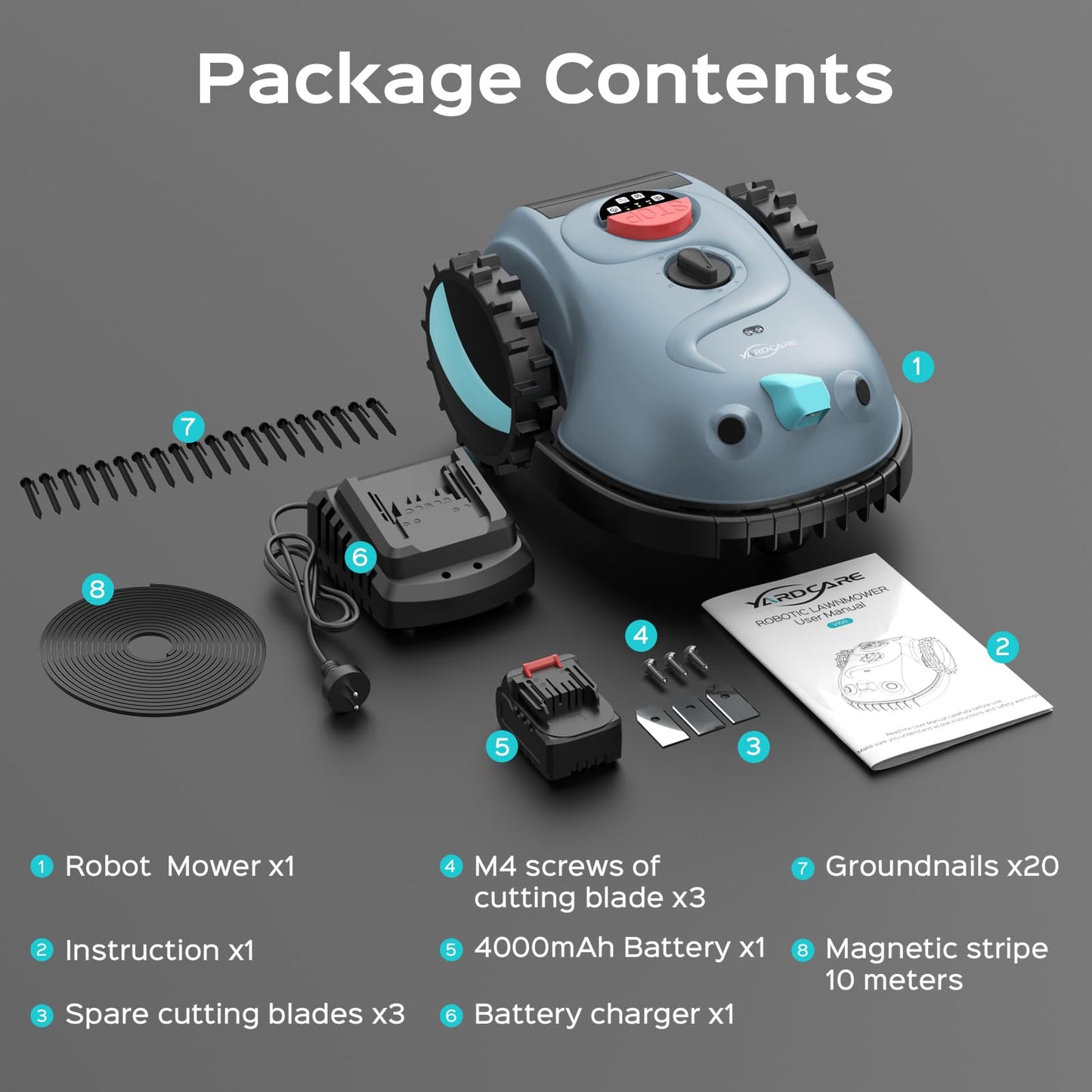 YARDCARE V100 Robot Lawn Mower with HD Vision Navigation, Smart Obstacle Detection, Collision Sensors, Adjustable Cutting Height, Low-Noise Operation—Perfect for Small Lawns up to 1,600 sq ft.