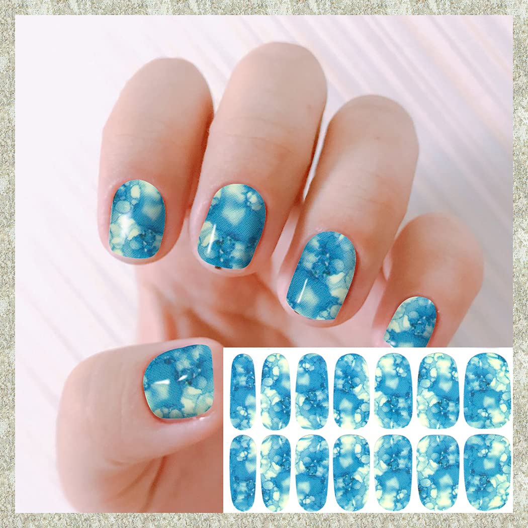 WOKOTO 20 Sheets Marble Peel and Stick Nail Polish Strips - Candy Color Gradient Full Marble Nail Polish Stickers Wraps for Women Girls with Nail File Stick On Nail Strips
