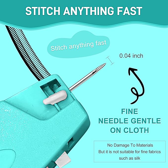 Stitch Gun for Clothes， Handheld Stitch Gun Quick Clothing Fixer，Sewing Kit Includes 1,000 Black Fasteners & 1,000 White Fasteners & 6 Needles (Blue)