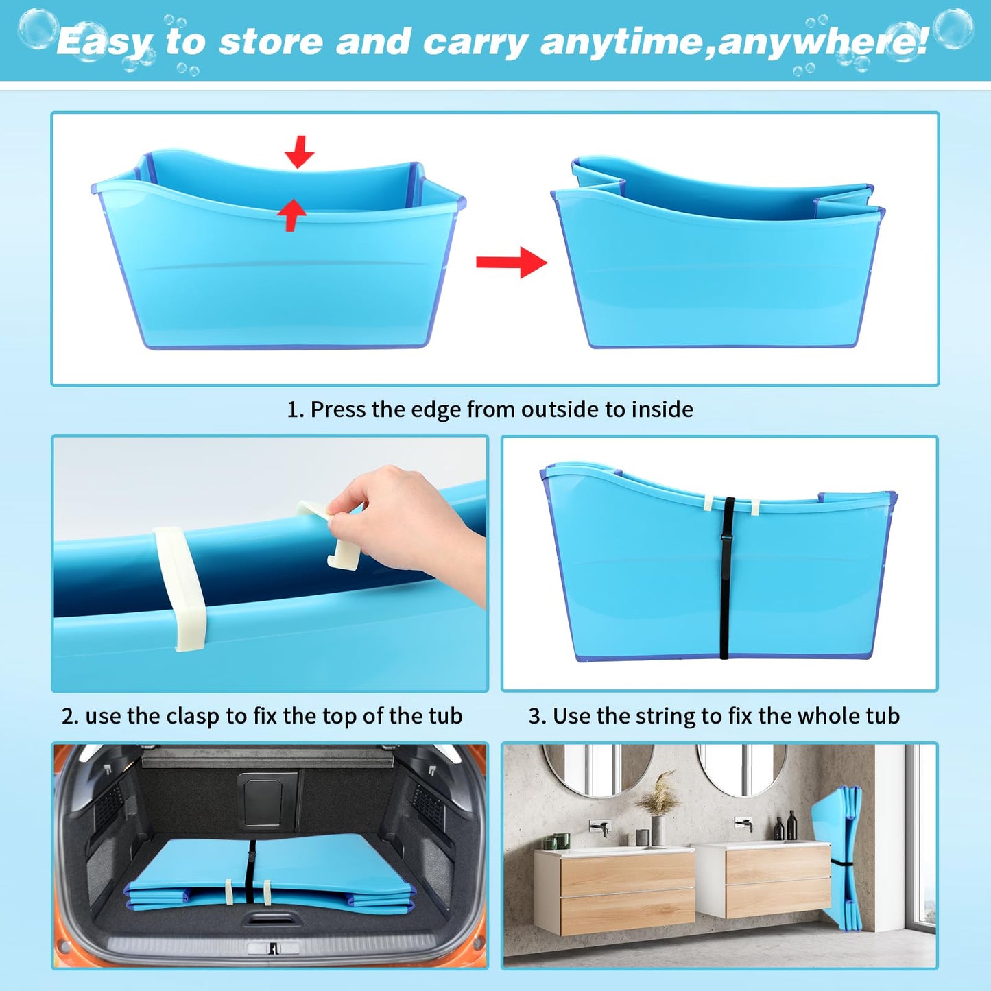 YUEPET Extra Large Foldable Dog Bath Tub for Large Dogs, 49 Gal Portable Dog Bathtub Lightweight Hightened Pet Wash Station with Drain Plug for Big Dogs Indoor/Outdoor Bathing, Camping (Blue)