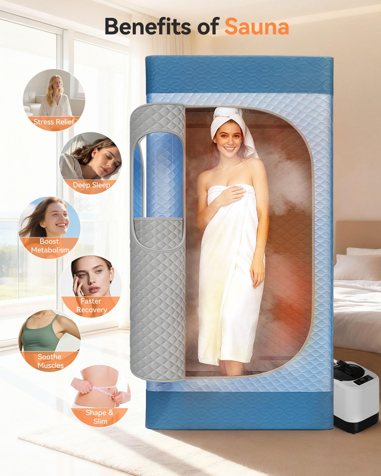 noerishia Portable Sauna for Home with 3L 1200W Steamer, Big Folding Chair, 99 Mins Timer, 9 Levels, Pernoanl Steam Sauna Tent Dual YKK Zippers for Home Spa Detoxification, 32' x32' x 71', Light Blue