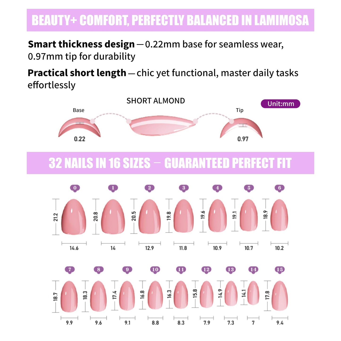 LAMIMOSA 32Pcs Press On Nails Short Almond – Soft Gel Nude Fake Nails in 16 Sizes, Reusable Glue on Nail kit, Stick On Nails, Nuetral BARELY NUDE ALMOND
