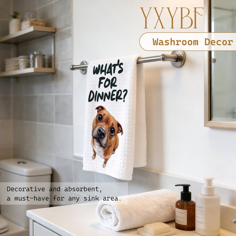 YXYBF Pitbull Gifts Hand Dish Tea Towels for Kitchen Decor 16x24 Inches, Pitbull Gifts for Women Men, What's for Dinner Funny Pit Bull Terrier Kitchen Towels Decorative