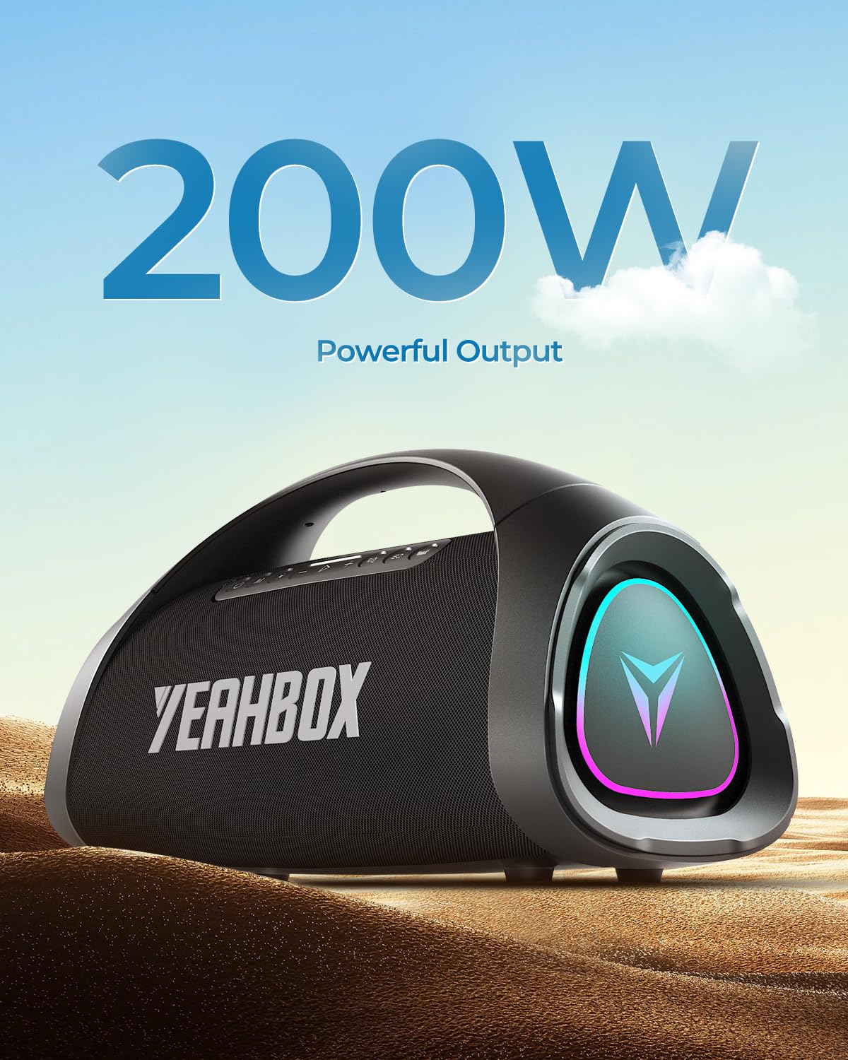 YEAHBOX Sonic Boom MAX 300W Max Large Bluetooth Speaker Loud, Massive Bass, IPX66 Waterproof Party Portable Speaker with Subwoofer/EQ/Fast Charge, Outdoor Wireless Speakers