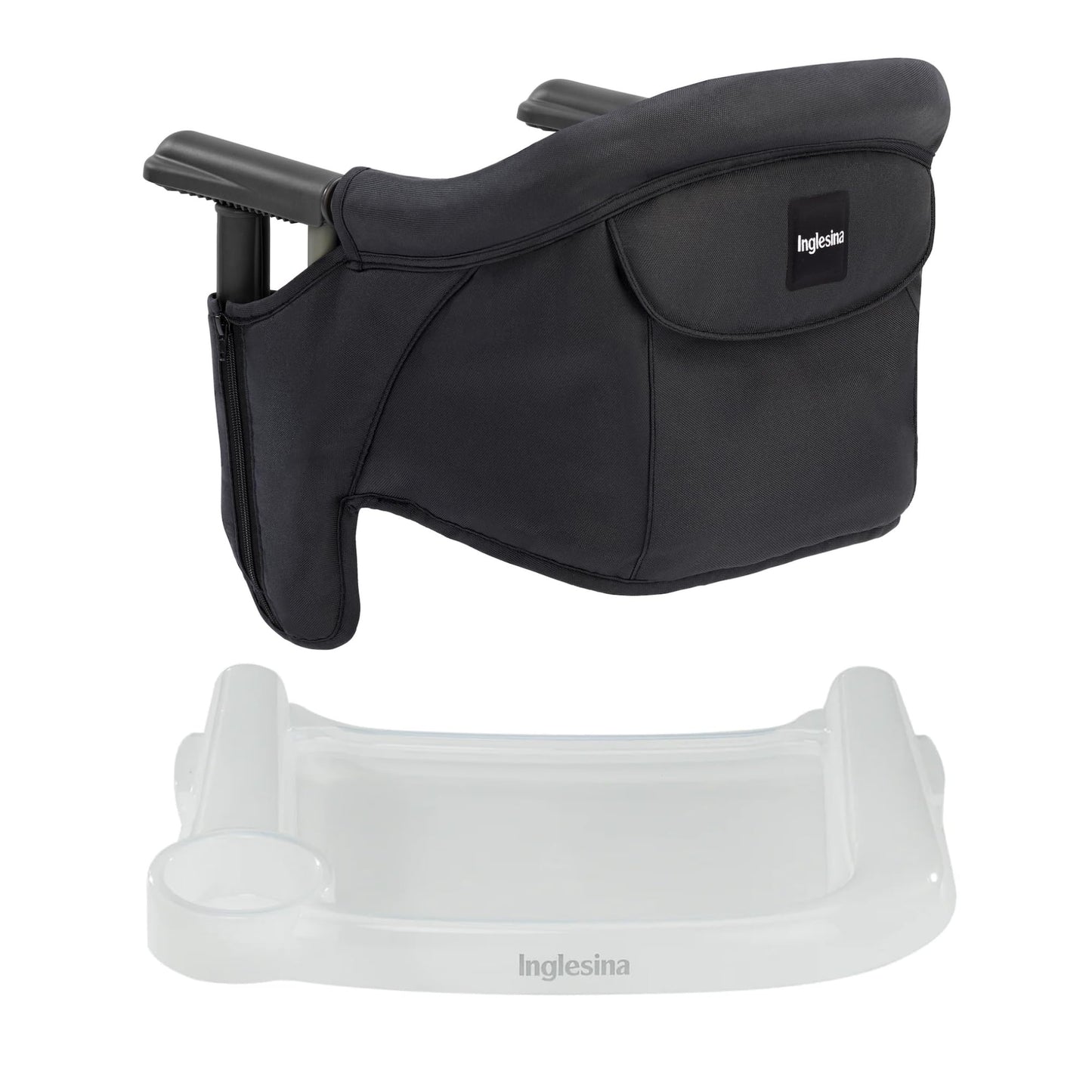 Inglesina Fast Table Chair - Black + Fast Dining Tray - Portable Baby High Chair - for Babies & Toddlers up to 37 lbs - Fits Tables 0.8'' to 3.5'' Thick - Compact & Easy to Use - Travel Bag Included
