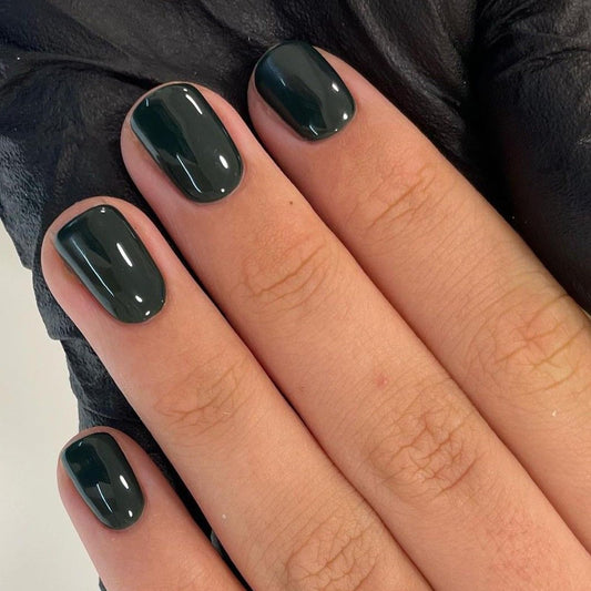 Modelones Extra Short Press on Nails, Dark Green Squoval Fake Nails, Reusable Nail Kit with Nail Glue Adhesive Tabs Mini Nail File, Nails Press Ons 32Pcs 16 Sizes, Women Girl Gift