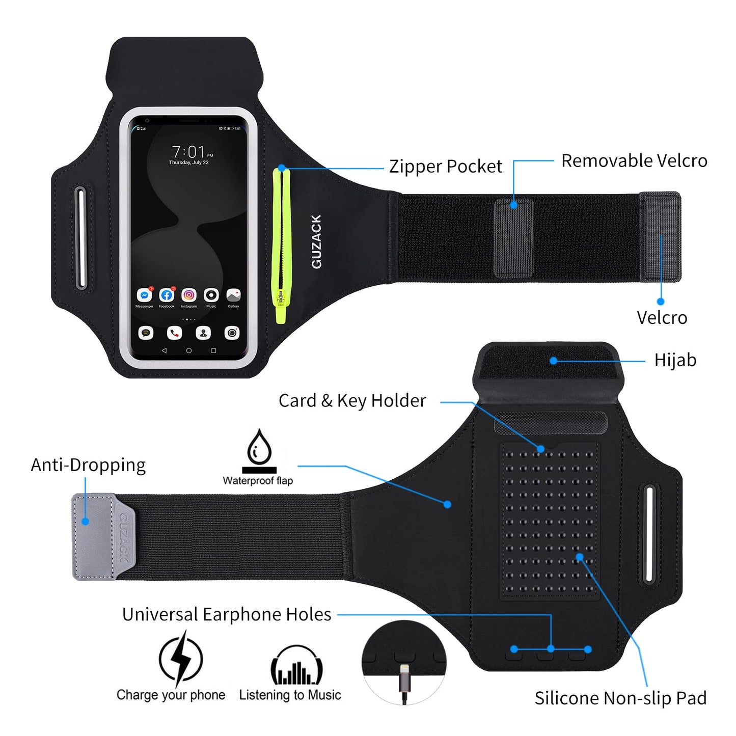 Running Armband with Earphone Pouch & Card Slot, Running Phone Holder for iPhone 17 16 15 14 Pro Max Plus Galaxy S25 S24 S23 Ultra, Up to 6.8" Phones"