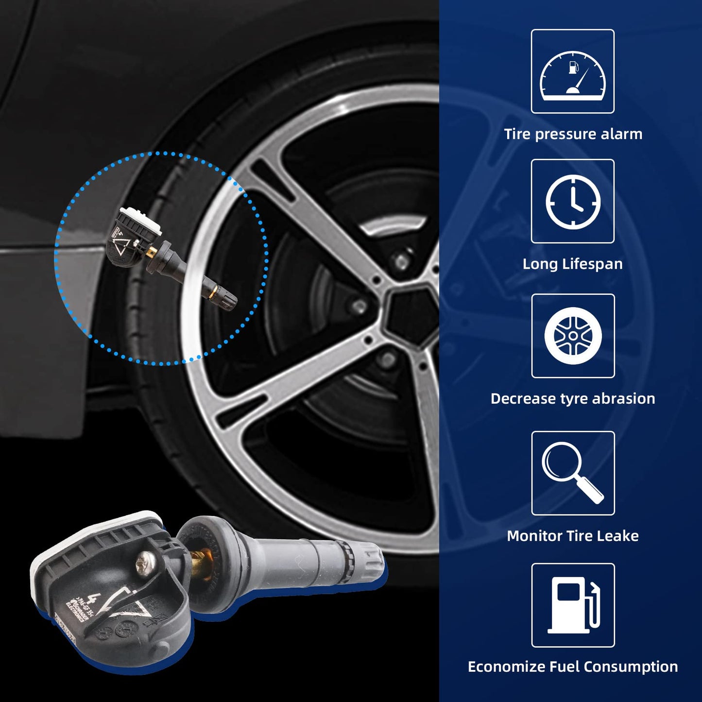 MACAX 433MHz 4Pcs Tire Pressure Monitoring System Sensor (TPMS) Snap-in Replacement for 13598773 13589601 13540602 13589256