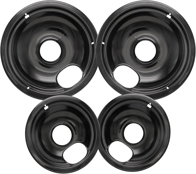Stove Drip Pan for Electric Stove Top, Compatible with Frigidaire 10% Energy Save by Enamel Spraying Prevent Bending and Rust Includes a Set of 4 Oven Burner Drip Pans, Black