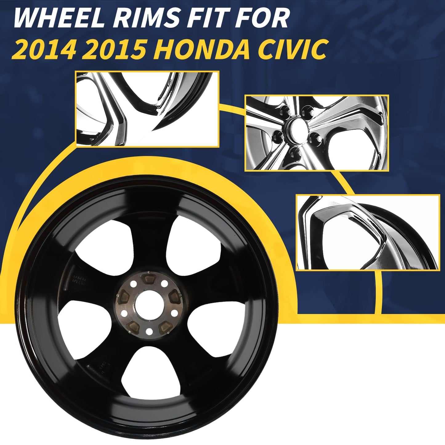LUNEGUE 18" NEW Single 18X7.5 18 Inch Black Wheel Rims Fit For 2014 2015 Honda Civic OEM Design Replacement Rim