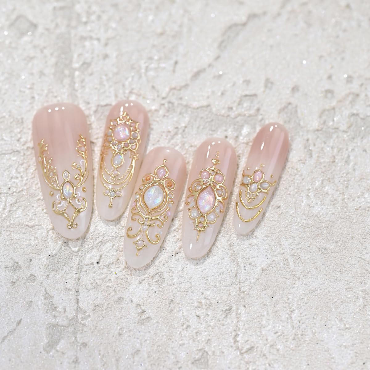 Gold Nail Stickers for Nail Art Gemstone Nail Decals with Golden Filigree Design,Luxury Baroque-Style Stickers for Nails 3D Self Adhesive Nail Art Supplies & Decorations for Women Girls 1 Sheet