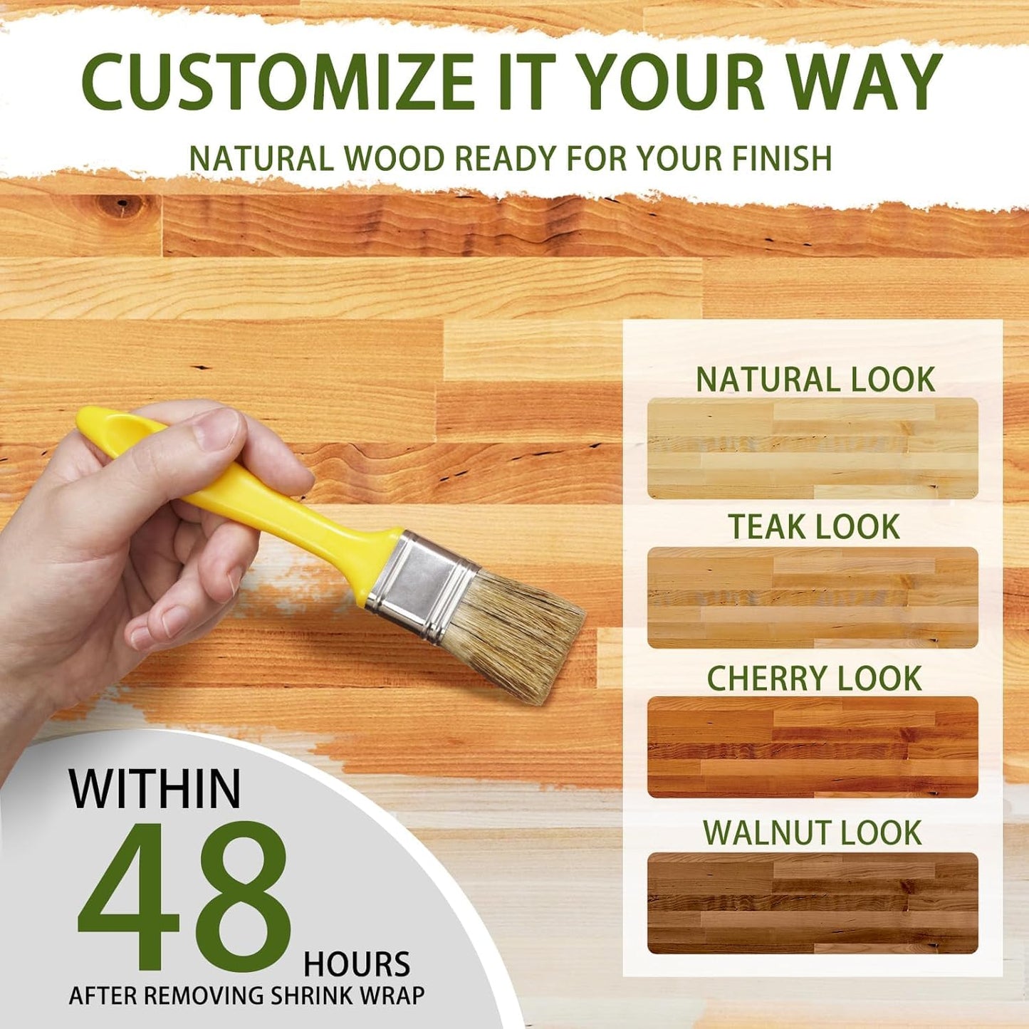 4FT x 25IN Solid Birch Wood Butcher Block Countertop - Intravast 1.5 Inch Thick Unfinished Heavy Duty DIY Butcher Block for Kitchen Island, Bar Top, Workbench, Laundry Room Dining Table