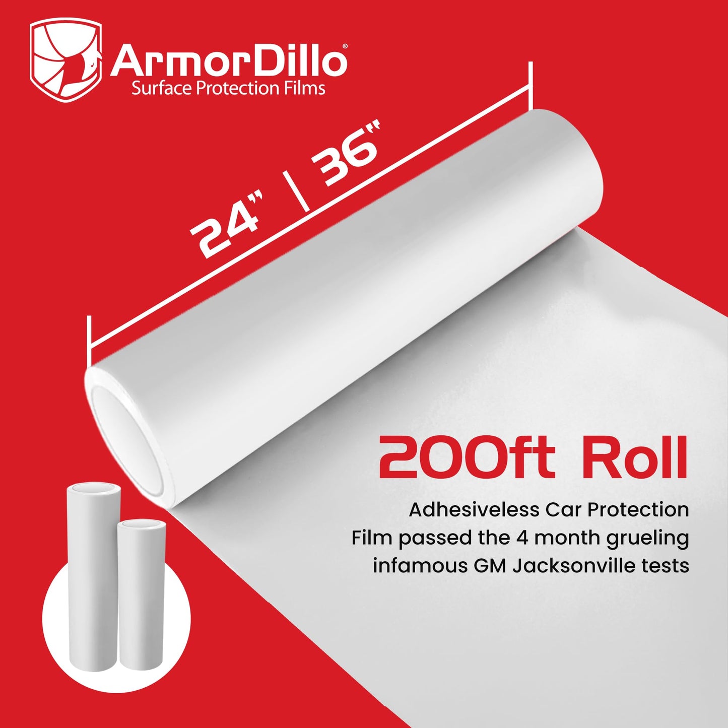 ArmorDillo Car Protection Film, Adhesive-Less Glue-Less Transport Wrap Metal Vehicle Film, 6 Months UVI Protective & No-Residue, Free Utility Knife, 100% USA Made, 5-Layer Polyolefin Blend- 36" x200'