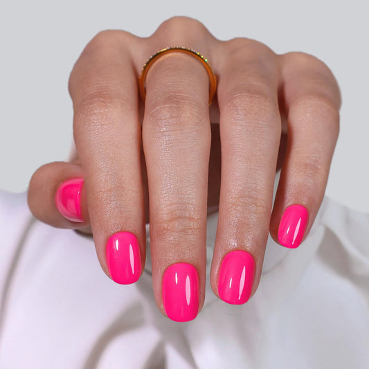 Hot Pink Press on Nails Extra Short - SHANGMENG Soft Gel Pure Press on Nails Squoval for Women Gift, Natural Fit & Glossy Glue on Nails with Glue in 16 Sizes - 32 Reusable Fake Nails Kit, Pink Punch