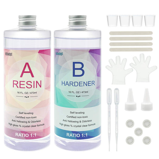 Epoxy Resin, Demorex Resin Kit Crystal Clear-Not Yellowing and No Bubble Self Leveling Easy Mix 1:1 Casting & Coating for DIY Jewelry Making, Art Crafts, Wood & Resin Molds (32oz)
