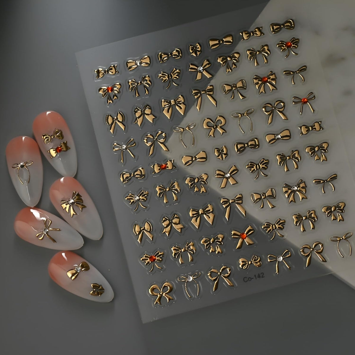 Gold Nail Stickers Gold Bow Nail Stickers for Nail Art 5D Self-Adhesive Nail Decals with Rhinestones Design Bow Nails Art Supplies Decoration Accessories for Women and Girls