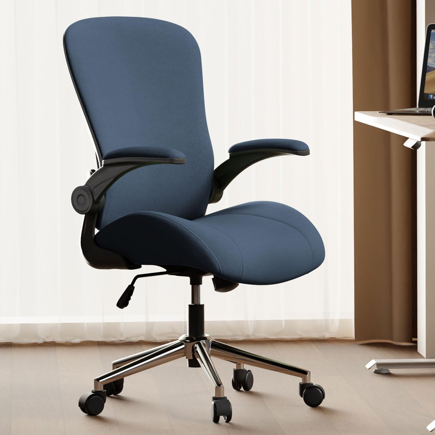 VOTRENIX Blue Ergonomic Office Desk Chair, Soft Fabric Thickened Curved seat Cushion with Adjustable Lumbar Support, Perfect Blend of Comfort and Good Looks, Ideal Chair for Home or Office, Navy Blue