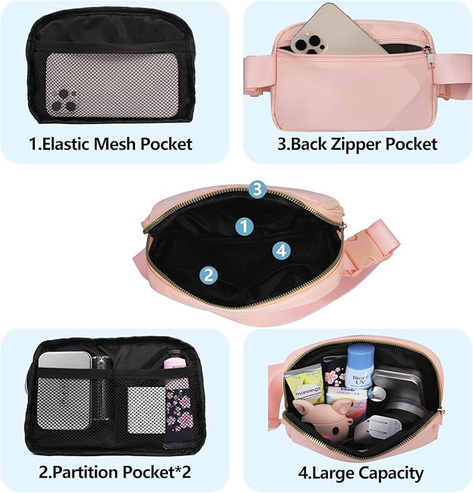 VOROLO Fanny Pack For Women And Men Crossbody Bag Belt Bag with Adjustable Strap Graduation Gifts Light Pink