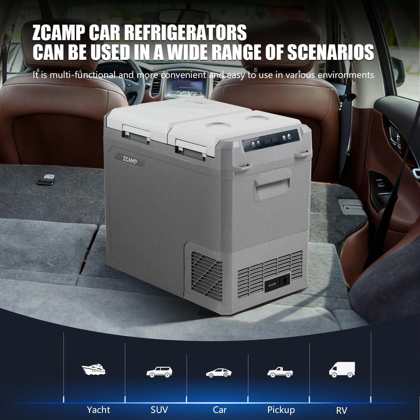 zcamp GES55 Portable Freezer,Dual Zone 12 Volt Car Refrigerator,43QT(41L) 12v cooler Fast Cooling Fridge, with 12/24V DC 100-240V AC for Camping, Outdoor, Travel, RV, Truck