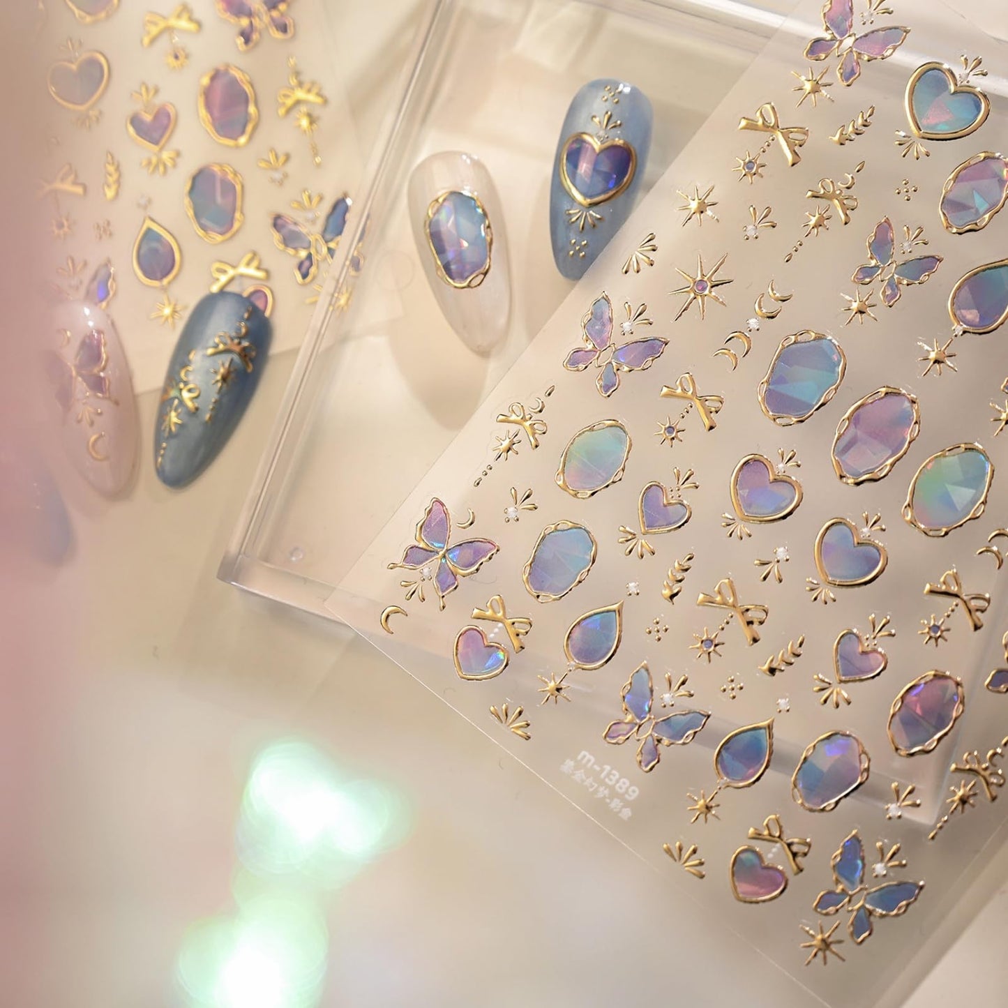 Nxtpz Nail Stickers Gilded Butterfly Nail Art Stickers Court-Style Gemstone Nail Decals 5D Embossed Self Adhesive Design Sticker Nails Decoration for Women Manicure Accessories