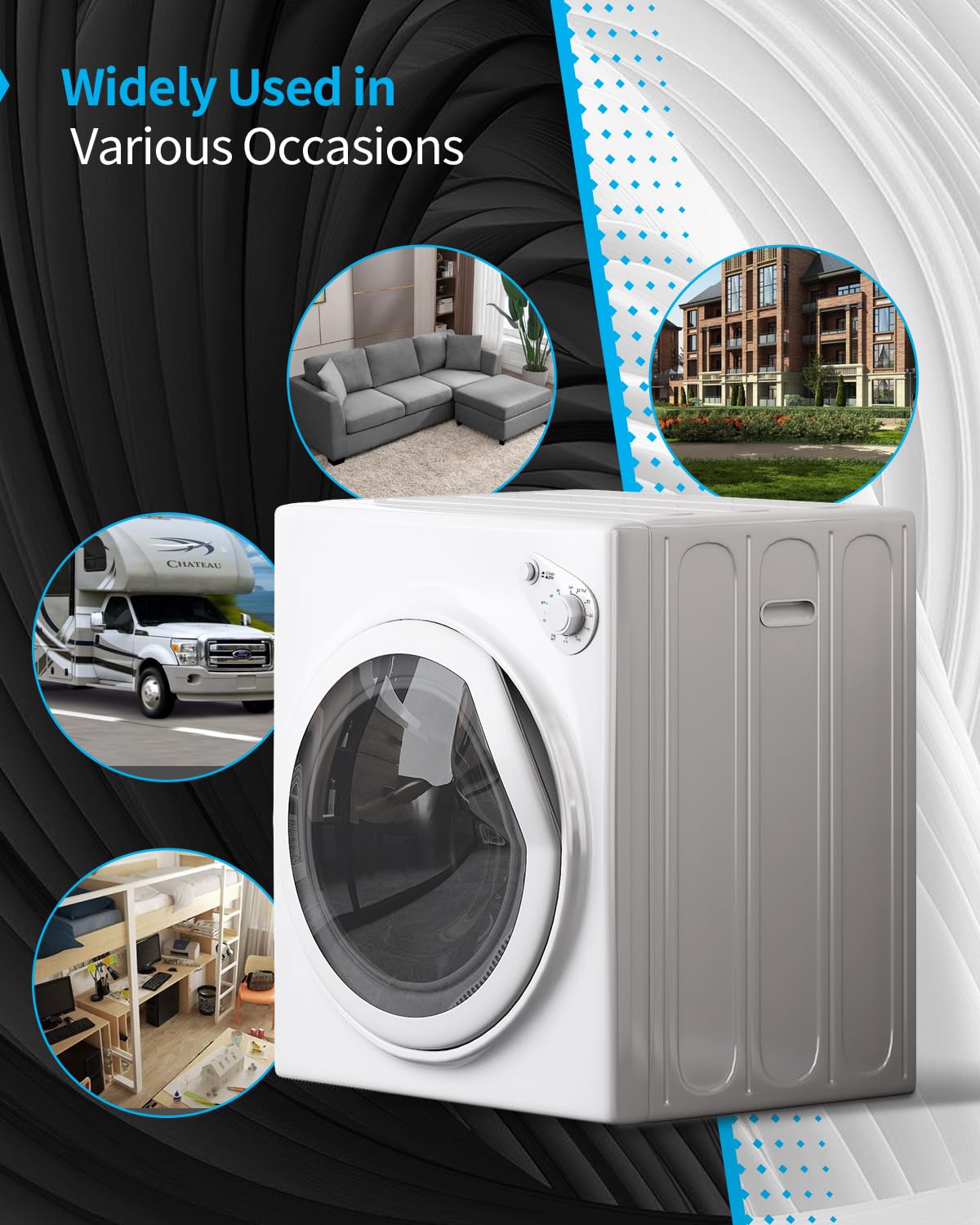 TABU 3.5 Cu. Ft Compact Dryer, Portable Clothes Dryer with Stainless Steel Tub, Front Load Electric Dryer with 4 Automatic Drying Mode, Ideal for Home, Apartment, RV, White